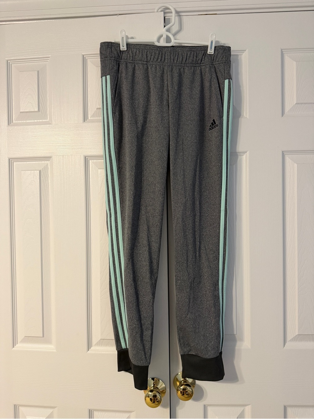 adidas Charcoal Joggers with Mint Stripe